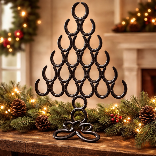 Handgjord juldekoration i metall av återbrukade hästskor