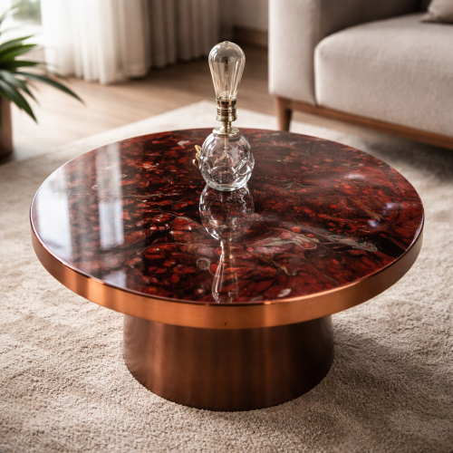 Runt kulörfärgat bord med blank yta i exklusiv design