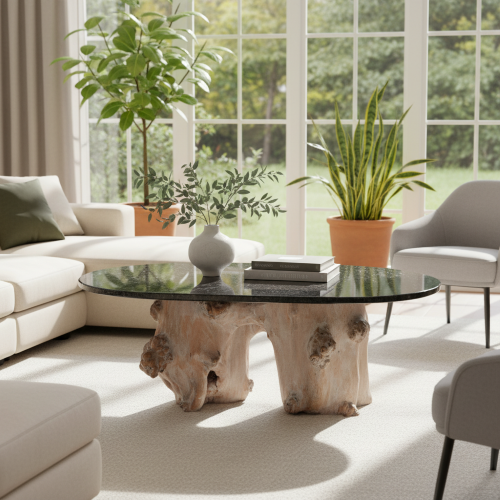 Natur bord i en vardagsrumsmiljö